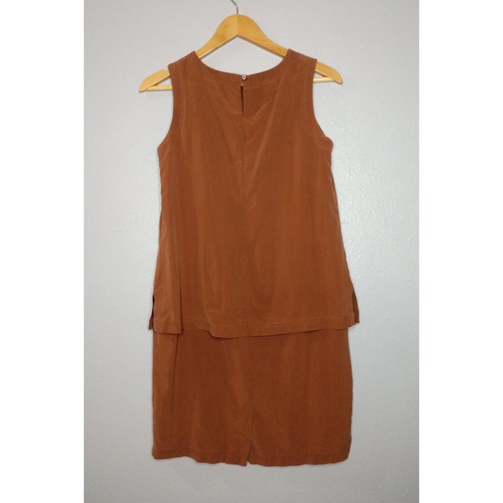🖤 VTG Tess Dress Silk 6 Burnt Orange Layered Midi Sleeveless Dress …